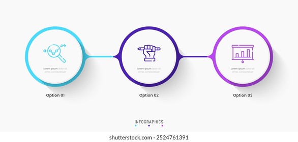 Modelo de design de rótulo de Infográfico de Vetor com ícones e 3 opções ou etapas. Pode ser usado para diagrama de processo, apresentações, layout de fluxo de trabalho, banner, fluxograma, gráfico de informações.