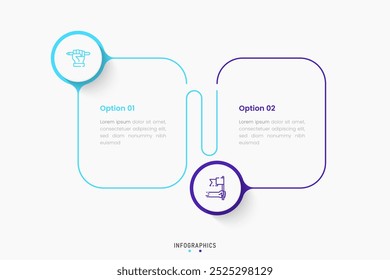 Modelo de design de rótulo de Infográfico de Vetor com ícones e 2 opções ou etapas. Pode ser usado para diagrama de processo, apresentações, layout de fluxo de trabalho, banner, fluxograma, gráfico de informações.