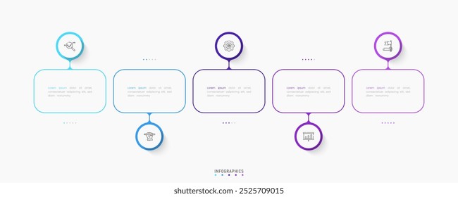 Modelo de design de rótulo de Infográfico de Vetor com ícones e 5 opções ou etapas. Pode ser usado para diagrama de processo, apresentações, layout de fluxo de trabalho, banner, fluxograma, gráfico de informações.