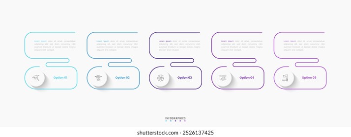 Vector Infografía Plantilla de diseño de etiquetas con iconos y 5 opciones o pasos. Se puede utilizar para el diagrama de proceso, presentaciones, diseño de flujo de trabajo, Anuncio, diagrama de flujo, gráfico de información.
