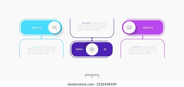 Vector Infografía Plantilla de diseño de etiquetas con iconos y 3 opciones o pasos. Se puede utilizar para el diagrama de proceso, presentaciones, diseño de flujo de trabajo, Anuncio, diagrama de flujo, gráfico de información.