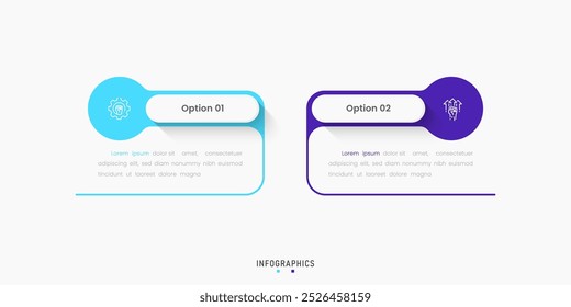 Vector Infographic Label Design-Vorlage mit Symbolen und 2 Optionen oder Schritte. Kann für Prozessdiagramm, Präsentationen, Workflow-Layout, Banner, Flussdiagramm, Infografik verwendet werden.