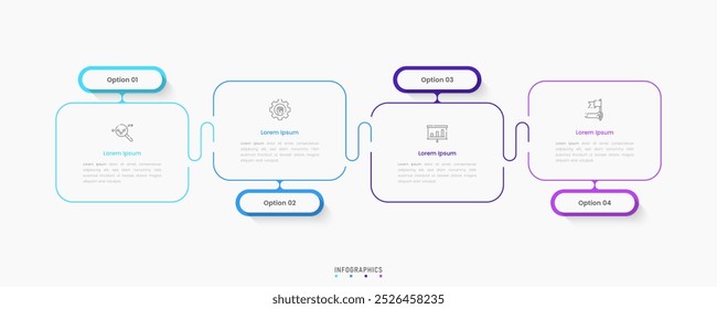 Modelo de design de rótulo de Infográfico de Vetor com ícones e 4 opções ou etapas. Pode ser usado para diagrama de processo, apresentações, layout de fluxo de trabalho, banner, fluxograma, gráfico de informações.