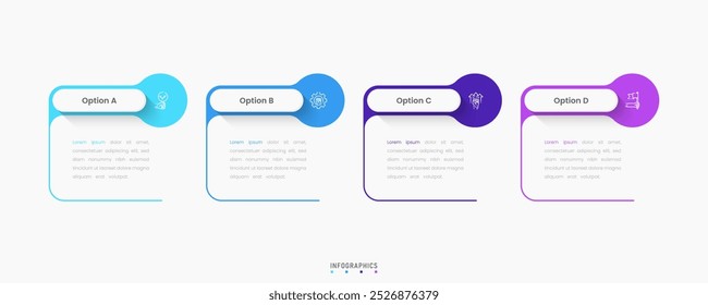 Vector Infografía Plantilla de diseño de etiquetas con iconos y 4 opciones o pasos. Se puede utilizar para el diagrama de proceso, presentaciones, diseño de flujo de trabajo, Anuncio, diagrama de flujo, gráfico de información.