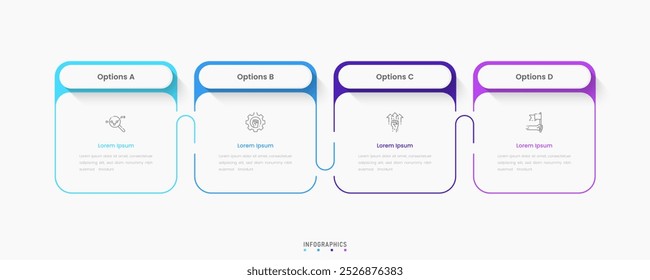Modelo de design de rótulo de Infográfico de Vetor com ícones e 4 opções ou etapas. Pode ser usado para diagrama de processo, apresentações, layout de fluxo de trabalho, banner, fluxograma, gráfico de informações.