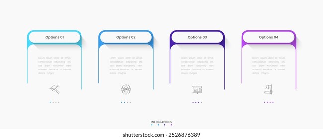 Vector Infographic Label Design-Vorlage mit Symbolen und 4 Optionen oder Schritte. Kann für Prozessdiagramm, Präsentationen, Workflow-Layout, Banner, Flussdiagramm, Infografik verwendet werden.