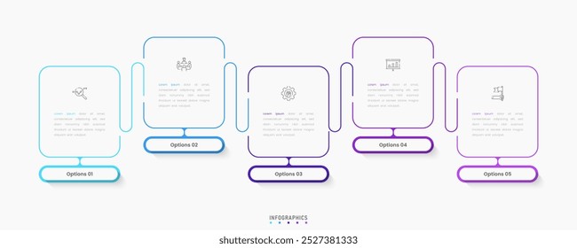Modelo de design de rótulo de Infográfico de Vetor com ícones e 5 opções ou etapas. Pode ser usado para diagrama de processo, apresentações, layout de fluxo de trabalho, banner, fluxograma, gráfico de informações.