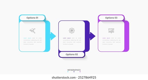 Vector Infographic Label Design-Vorlage mit Symbolen und 3 Optionen oder Schritte. Kann für Prozessdiagramm, Präsentationen, Workflow-Layout, Banner, Flussdiagramm, Infografik verwendet werden.