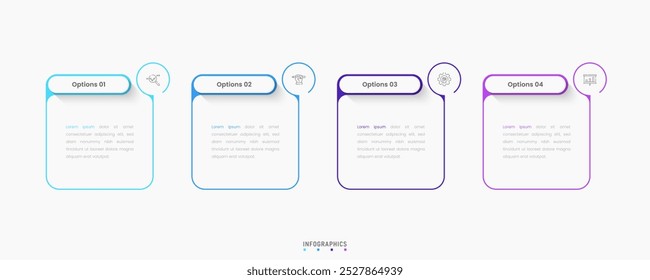 Vector Infografía Plantilla de diseño de etiquetas con iconos y 4 opciones o pasos. Se puede utilizar para el diagrama de proceso, presentaciones, diseño de flujo de trabajo, Anuncio, diagrama de flujo, gráfico de información.