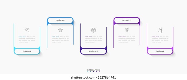 Vector Infographic Label Design-Vorlage mit Symbolen und 5 Optionen oder Schritte. Kann für Prozessdiagramm, Präsentationen, Workflow-Layout, Banner, Flussdiagramm, Infografik verwendet werden.