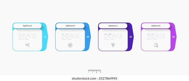 Vector Infografía Plantilla de diseño de etiquetas con iconos y 4 opciones o pasos. Se puede utilizar para el diagrama de proceso, presentaciones, diseño de flujo de trabajo, Anuncio, diagrama de flujo, gráfico de información.