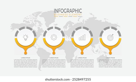 Vector Infographic Label Design-Vorlage mit Symbolen und 4 Optionen oder Schritte. Kann für Prozessdiagramm, Präsentationen, Workflow-Layout, Banner, Flussdiagramm, Infografik verwendet werden.