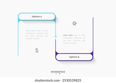 Modelo de design de rótulo de Infográfico de Vetor com ícones e 2 opções ou etapas. Pode ser usado para diagrama de processo, apresentações, layout de fluxo de trabalho, banner, fluxograma, gráfico de informações.