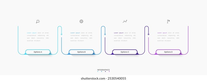 Vector Infografía Plantilla de diseño de etiquetas con iconos y 4 opciones o pasos. Se puede utilizar para el diagrama de proceso, presentaciones, diseño de flujo de trabajo, Anuncio, diagrama de flujo, gráfico de información.