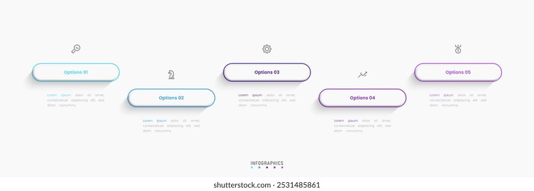 Vector Infographic Label Design-Vorlage mit Symbolen und 5 Optionen oder Schritte. Kann für Prozessdiagramm, Präsentationen, Workflow-Layout, Banner, Flussdiagramm, Infografik verwendet werden.