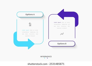 Modelo de design de rótulo de Infográfico de Vetor com ícones e 2 opções ou etapas. Pode ser usado para diagrama de processo, apresentações, layout de fluxo de trabalho, banner, fluxograma, gráfico de informações.