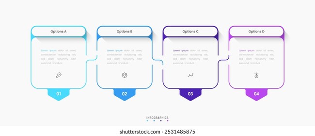 Vector Infografía Plantilla de diseño de etiquetas con iconos y 4 opciones o pasos. Se puede utilizar para el diagrama de proceso, presentaciones, diseño de flujo de trabajo, Anuncio, diagrama de flujo, gráfico de información.
