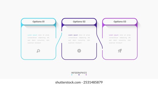 Vector Infografía Plantilla de diseño de etiquetas con iconos y 3 opciones o pasos. Se puede utilizar para el diagrama de proceso, presentaciones, diseño de flujo de trabajo, Anuncio, diagrama de flujo, gráfico de información.