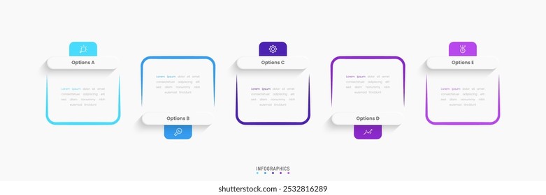 Vector Infographic Label Design-Vorlage mit Symbolen und 5 Optionen oder Schritte. Kann für Prozessdiagramm, Präsentationen, Workflow-Layout, Banner, Flussdiagramm, Infografik verwendet werden.