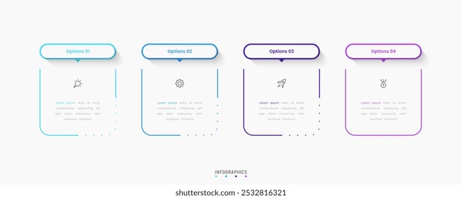 Vector Infografía Plantilla de diseño de etiquetas con iconos y 4 opciones o pasos. Se puede utilizar para el diagrama de proceso, presentaciones, diseño de flujo de trabajo, Anuncio, diagrama de flujo, gráfico de información.