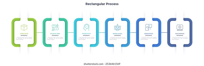 Modelo de design de rótulo de Infográfico de Vetor com ícones e 6 opções ou etapas. Pode ser usado para diagrama de processo, apresentações, layout de fluxo de trabalho, banner, fluxograma, gráfico de informações.