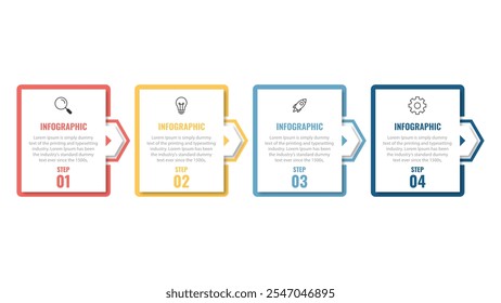 Vector Infographic Label Design-Vorlage mit Symbolen und 4 Optionen oder Schritte. Kann für Prozessdiagramm, Präsentationen, Workflow-Layout, Banner, Flussdiagramm, Infografik verwendet werden.