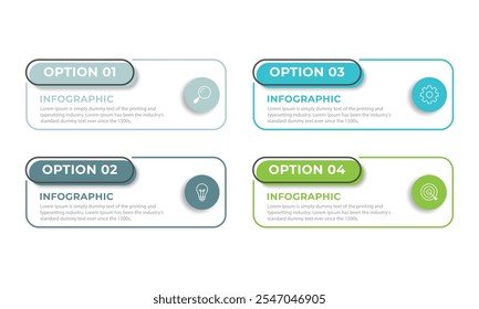 Vector Infographic Label Design-Vorlage mit Symbolen und 4 Optionen oder Schritte. Kann für Prozessdiagramm, Präsentationen, Workflow-Layout, Banner, Flussdiagramm, Infografik verwendet werden.