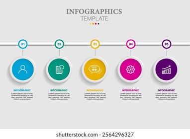 Vector infographic label design template with modern circle layout. Business concept with 5 steps, options.