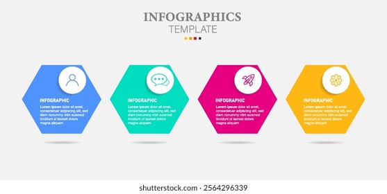 Vector infographic label design template with modern hexagon layout. Business concept with 4 steps, options.