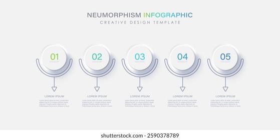 Vector Infographic label design template with 5 options or steps. Neumorphism design