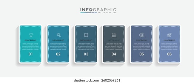 Vector Infographic label design template with icons and 6 options or steps. Can be used for process diagram, presentations, workflow layout, banner, flow chart, info graph