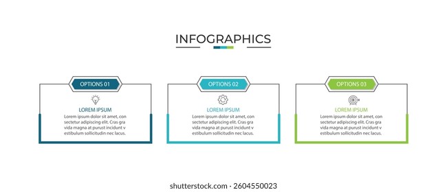 Vector Infographic label design template with icons and 3 options or steps.
