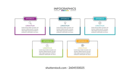 Vector Infographic label design template with icons and 5 options or steps.
