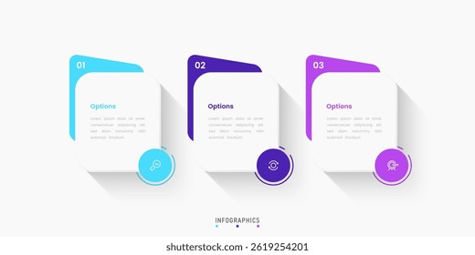 Vector Infografía Plantilla de diseño de etiquetas con iconos y 3 opciones o pasos. Se puede utilizar para el diagrama de proceso, presentaciones, diseño de flujo de trabajo, Anuncio, diagrama de flujo, gráfico de información.