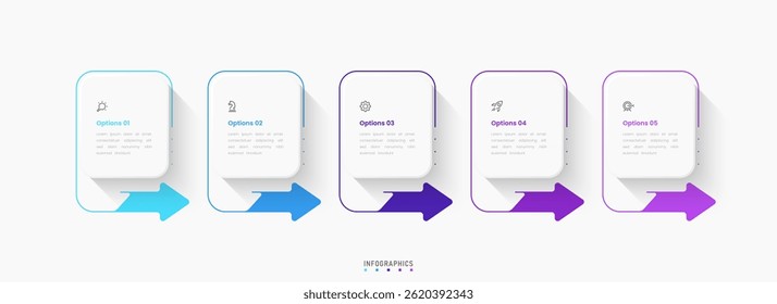 Vector Infografía Plantilla de diseño de etiquetas con iconos y 5 opciones o pasos. Se puede utilizar para el diagrama de proceso, presentaciones, diseño de flujo de trabajo, Anuncio, diagrama de flujo, gráfico de información.