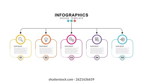 Modelo de design de rótulo de Infográfico de Vetor com ícones e 5 opções ou etapas. para seus dados corporativos. Ilustração de vetor.