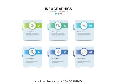 Modelo de design de rótulo de Infográfico de Vetor com ícones e 6 opções ou etapas. para seus dados corporativos. Ilustração de vetor.