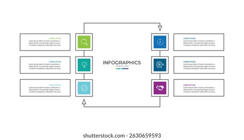 Vector Infografía Plantilla de diseño de etiquetas con iconos y 6 opciones o pasos
