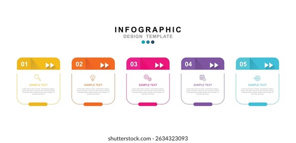 Vector Infografía Plantilla de diseño de etiquetas con iconos y 5 opciones o pasos. Ilustración vectorial.	