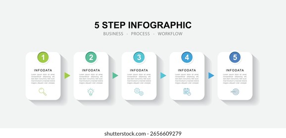 Vector Infografía Plantilla de diseño de etiquetas con iconos y 5 opciones o pasos.