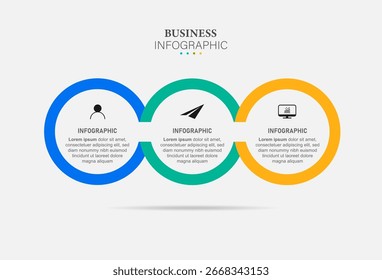 Modelo de design de rótulo de Infográfico de Vetor com ícones e 3 opções ou etapas. Pode ser usado para diagrama de processo, apresentações, layout de fluxo de trabalho, banner, fluxograma, gráfico de informações.
