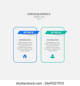 Vector Infographic label design template with icons and 2 options or steps. Can be used for process diagram, presentations, workflow layout, banner, flow chart, info graph.