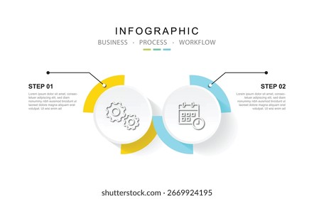 Vector Infographic label design template. process diagram with icons and 2 options or steps.