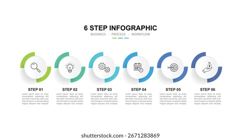 Vector Infografía Plantilla de diseño de etiquetas con iconos y 6 opciones o pasos. Ilustración vectorial.