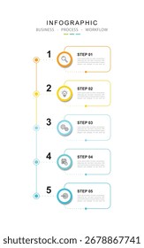  Modelo de design de rótulo de Infográfico de Vetor com ícones e 5 opções ou etapas. para seus dados corporativos. Ilustração de vetor.