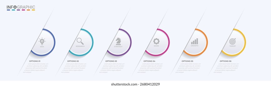 Vector Infografía Plantilla de diseño de etiquetas con iconos y 6 opciones o pasos