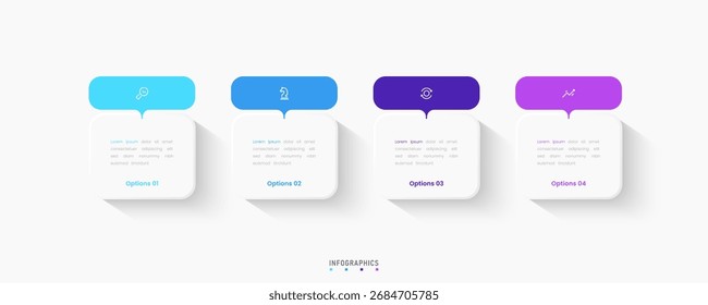 Vector Infografía Plantilla de diseño de etiquetas con iconos y 4 opciones o pasos. Se puede utilizar para el diagrama de proceso, presentaciones, diseño de flujo de trabajo, Anuncio, diagrama de flujo, gráfico de información.