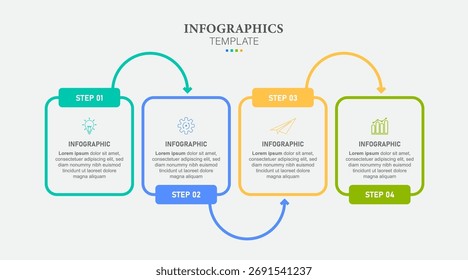 Modelo de design de rótulo de Infográfico de Vetor com ícones e 4 opções ou etapas. Pode ser usado para diagrama de processo, apresentações, layout de fluxo de trabalho, banner, fluxograma, gráfico de informações.