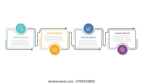 Vector Infografía Plantilla de diseño de etiquetas con iconos y 4 opciones o pasos. Se puede utilizar para el diagrama de proceso, presentaciones, diseño de flujo de trabajo, Anuncio, diagrama de flujo, gráfico de información.