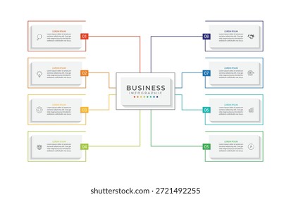 Vector Infografía Plantilla de diseño de etiquetas con iconos y 8 opciones o pasos. Ilustración vectorial.